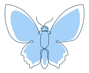 Butterfly png sticker, blue beautiful line art clipart