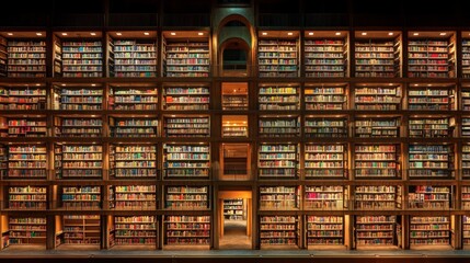 Expansive Library Shelves Bursting with Colorful Book Covers