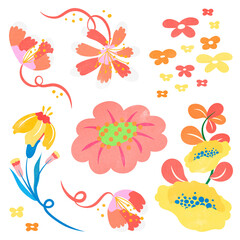 Flower sticker png colorful flower clipart illustration set