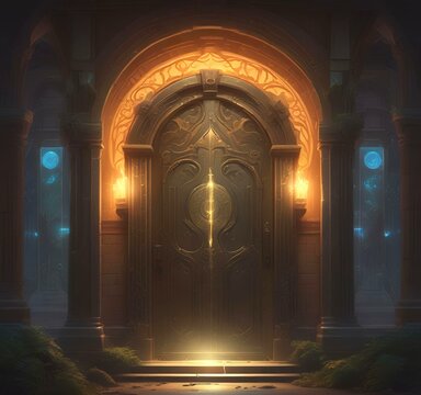 Illustration of glowing portal in new dimension.