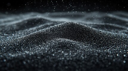 Sparkling Black Sand Particles on Dark Background with Depth