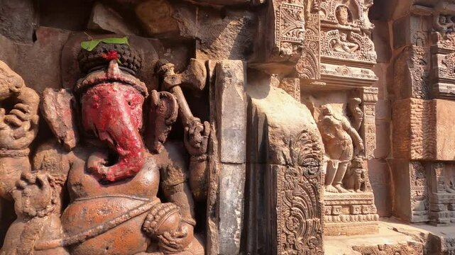 Ancient Lord Ganesha Idol in Baitala & Sisireswara Temple 8th-century Hindu temple of the typical Khakara style of the Kalinga architecture dedicated to Goddess Chamunda located in Bhubaneswar