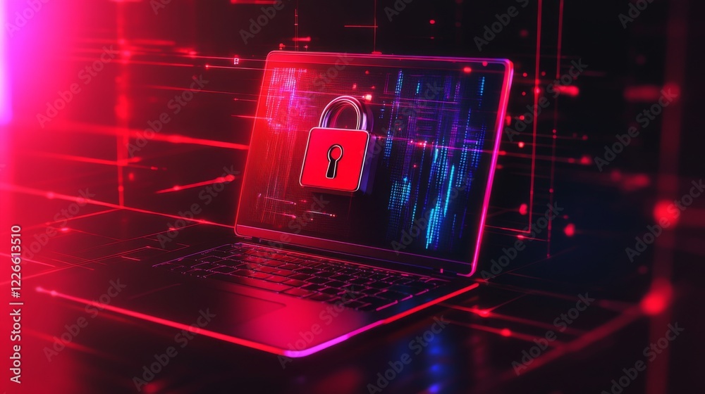 Aufkleber a cybersecurity concept with a key and lock icon on a laptop, symbolizing the protection of confiden