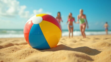 Obraz premium A Inflatable Ball on Beach with People Playing.