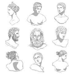 Greek gods png sticker, monoline design set on transparent background