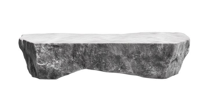 3D contemporary stone garden bench with smooth rounded edges, isolated, transparent background, png