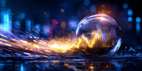 Fototapeta premium A digital sphere with glowing lines and sparkles, representing data, analytics, or financial growth against a futuristic background. Concept Digital Sphere, Glowing Lines, Data Visualization
