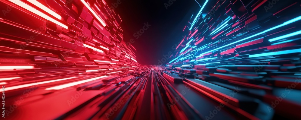 Poster clean energy wind marketing concept. Vibrant abstract lines in red and blue creating a dynamic sense of motion and energy.