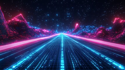 Abstract background with neon glowing light lines