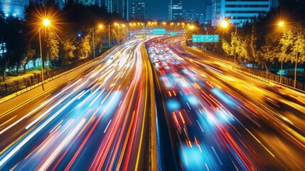 Obraz premium A motorway tunnel illuminated by bright lights, with cars driving through smoothly.