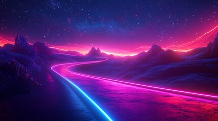 Abstract background with neon glowing line wave