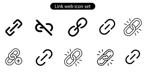 Internet URL or webpage URL link icons set. Link, share link, external link, database, icon set vector art illustration on white background.

