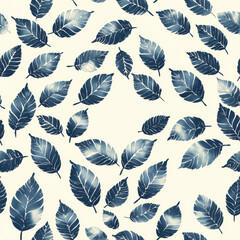Fototapeta premium Seamless pattern of blue leaves on light background, creating calming effect