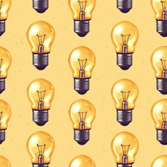 Seamless pattern of light bulbs on soft yellow background, creating warm ambiance