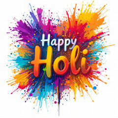 Happy Holi Text Banner with Colorful Powder Smoke or Gulal: Vibrant Poster, Flyer, Post Design Card Isolated on White Background 