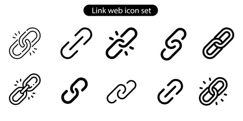 Internet URL or webpage URL link icons set. Link, share link, external link, database, icon set vector art illustration on white background.
