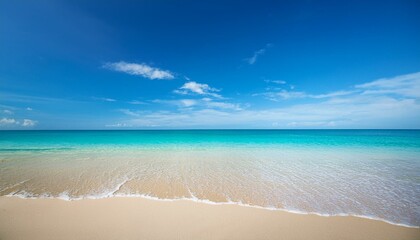 Obraz premium Beautiful tropical beach with palm trees, sunset beach seascape, design template for travel banner.