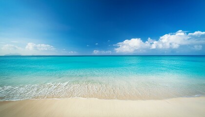 Obraz premium Beautiful tropical beach with palm trees, sunset beach seascape, design template for travel banner.