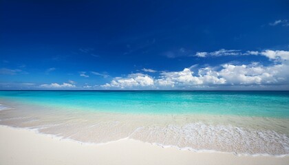 Obraz premium Beautiful tropical beach with palm trees, sunset beach seascape, design template for travel banner.