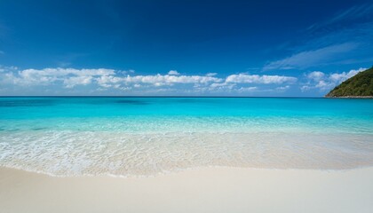 Obraz premium Beautiful tropical beach with palm trees, sunset beach seascape, design template for travel banner.