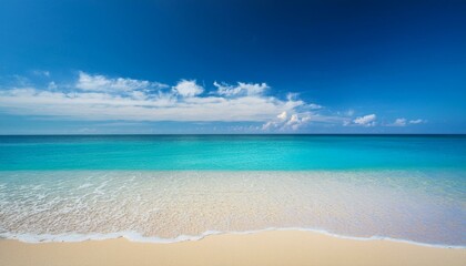 Obraz premium Beautiful tropical beach with palm trees, sunset beach seascape, design template for travel banner.