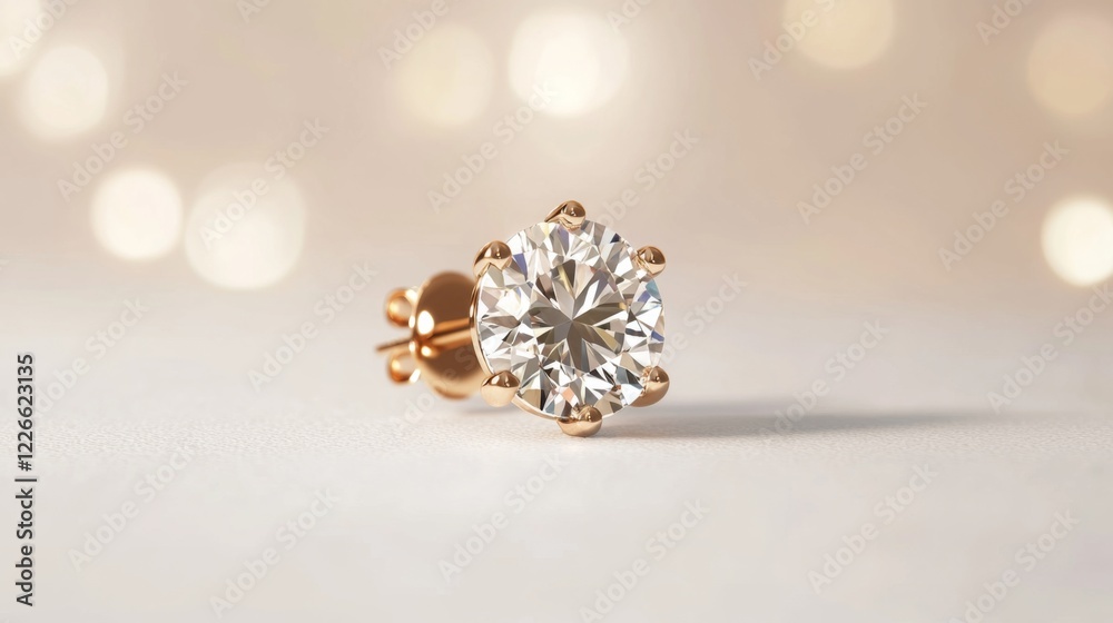 Poster a sparkling diamond earring stud floating elegantly against a plain white background.
