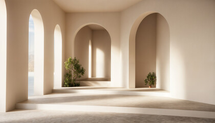 A beautifully curated setting featuring a textured stone pedestal, flowing sheer fabric, and a warm, earthy color palette, creating an elegant and serene aesthetic perfect for luxury product photograp