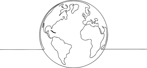 Continuous One Line Art Drawing Illustration Of Earth Globe In Editable Stroke Minimalist Style On An Isolated White Background © Lovitamoto