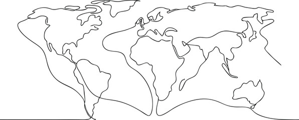 Continuous One Line Art Drawing Illustration Of World Map In Editable Stroke Style