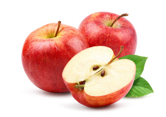 Gala apple with cut in half isolated on white background.
