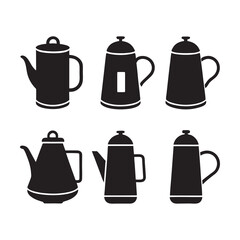 Set of vintage coffee maker, blender, mixer silhouette vector icon illustration on white background.
