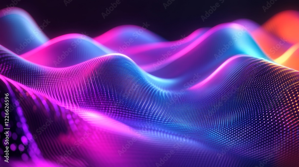 Aufkleber Close-up of a D line graph with rising curves, each axis highlighted in neon colors, representing trends and market data visualization in a high-tech style.
