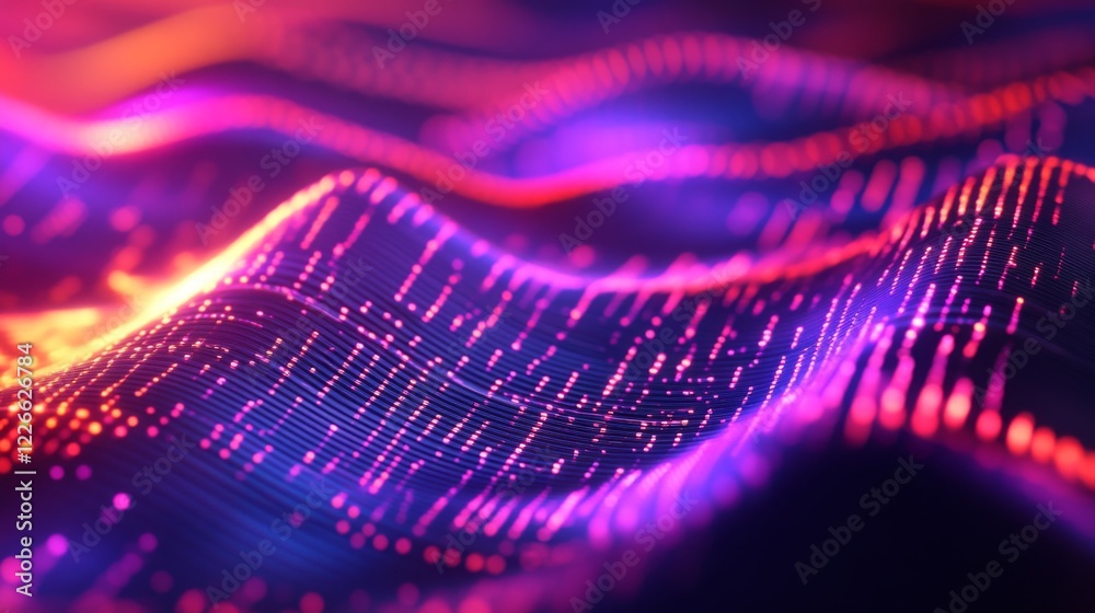 Poster Close-up of a D line graph with rising curves, each axis highlighted in neon colors, representing trends and market data visualization in a high-tech style.