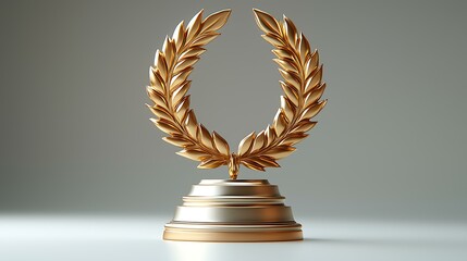 Abstract golden laurel wreath symbolizing victory on a light gray background, sharp and clear focus