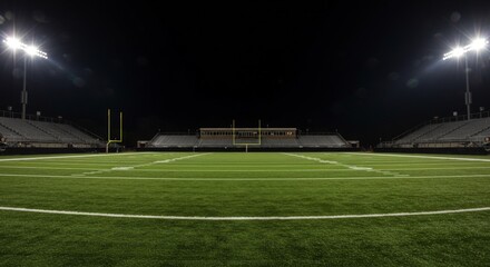 Fototapeta premium Football field illuminated by stadium lights with copy space on dark background 