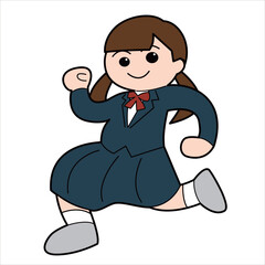 ブレザーでネクタイの制服を着た元気な女子高校生（ツインテール）