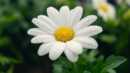 Fototapeta premium Close-up of a delicate flower with glistening water droplets on its petals, capturing the intricate details and fresh, dewy appearance.