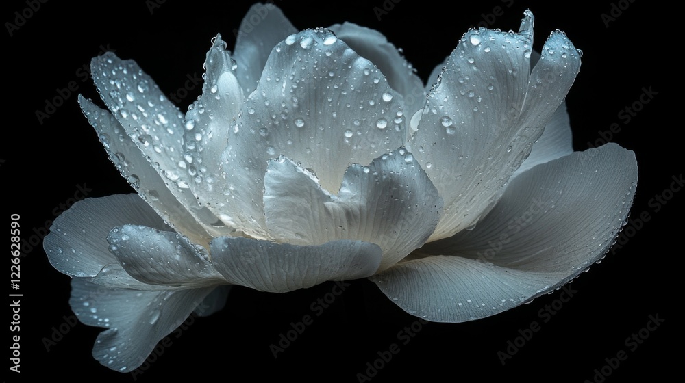 Aufkleber Close-up of a flower with large, prominent water droplets on its petals, creating a dramatic and visually appealing effect against a simple backdrop.