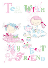 Obraz premium Cute Kids with Cupcakes and Milk – Baby Girl Design