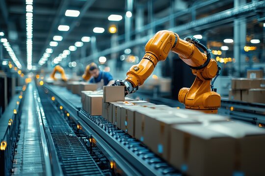 Robotic automation streamlines packaging process in a modern warehouse environment