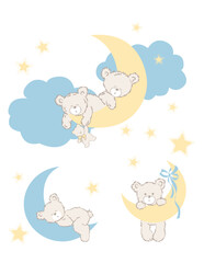 Teddy Bears Sleeping on the Moon  Dreamy Nighttime Baby Vector
