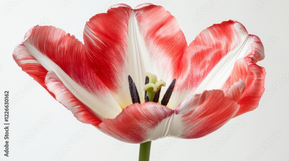 Poster Close-up of a red tulip with soft light shining through its petals, showing texture and detail