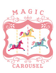 Magic Carousel with Colorful Horses  Whimsical Amusement Park Vector
