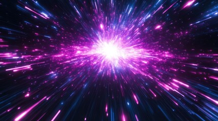 Purple blue cosmic burst, space travel, starfield background, energy, VFX