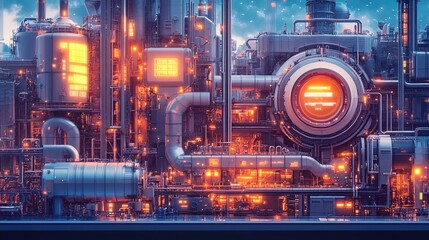 A futuristic smart factory with interconnected machines and real-time monitoring systems, representing the evolution of industrial technology 