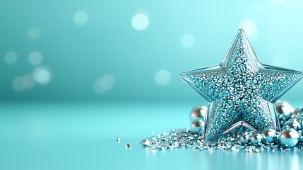 Abstract crystal star award with beveled details and sharp clarity on a gradient teal surface
