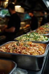 Preparing a delicious variety of pasta dishes in a busy kitchen during evening service