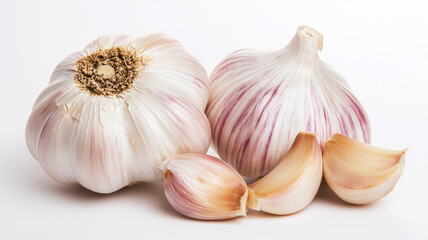 Whole Garlic Bulb with Cloves on White Background
