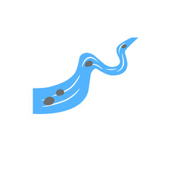 The river is winding with rocks