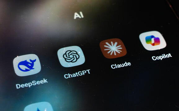 London, UK, 01.29.2025: DeepSeek AI Chinese artificial intelligence android application with ChatGPT, Claude AI, Copilot and Gemini apps